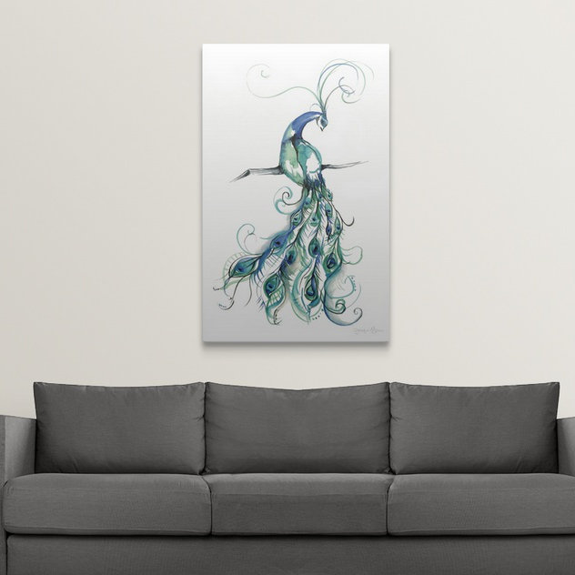 'Aquarelle Peacock I' Jennifer Goldberger Painting Print Bungalow Rose 