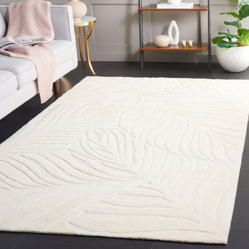 Blakelynn Solid Color Hand Tufted Cotton/Wool Area Rug in Ivory, Rectangle 4" x 6"