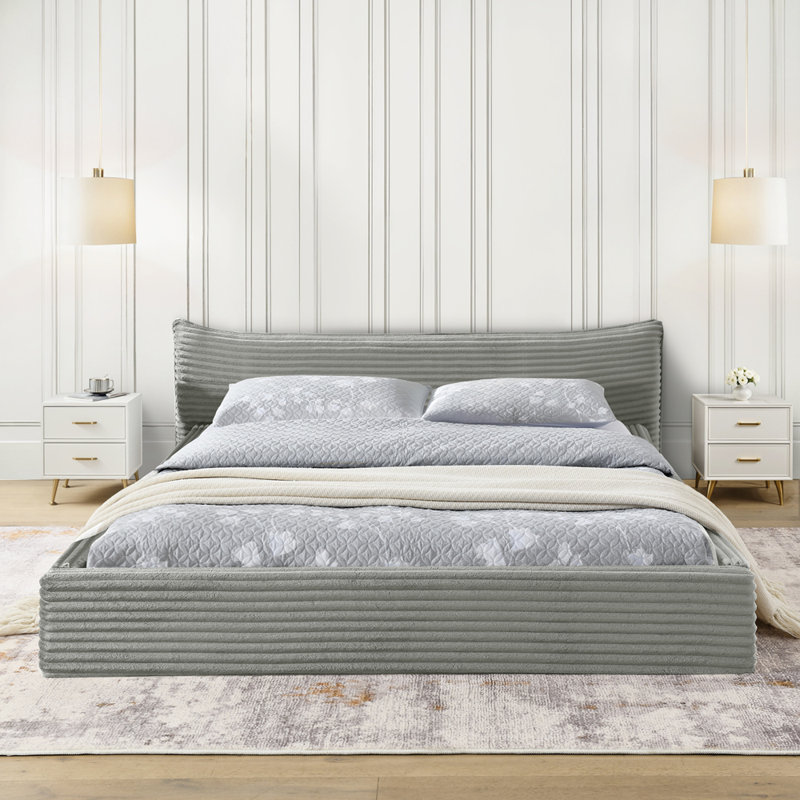 Grand lit plateforme tapissier, Gris foncé