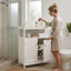 Armoire de salle de bain autoportante, armoire de rangement au sol, armoire de rangement de salle de bain blanche avec portes à volets amovibles