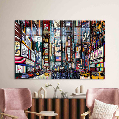 Glass Wall Art Featuring a Scenic View of a Street Scene in New York Creating a Unique Wall Decoration for a Sophisticated Urban Retreat
