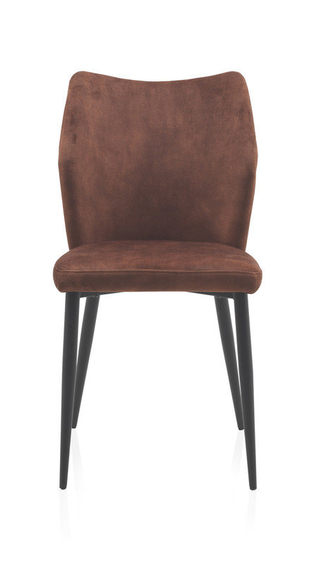 48cm H Polyester/Velvet Upholstered Metal Side Chair, Reddish Brown