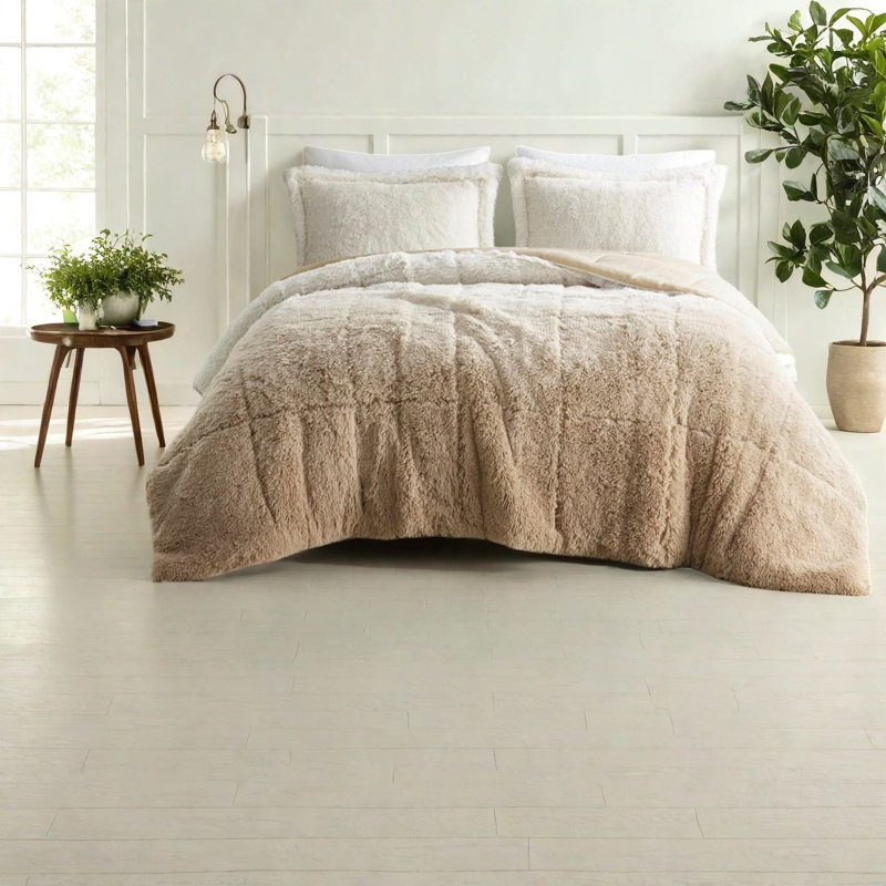 Cozy Ombre Shaggy Bedding Sets, Polyester Comforter For Home
