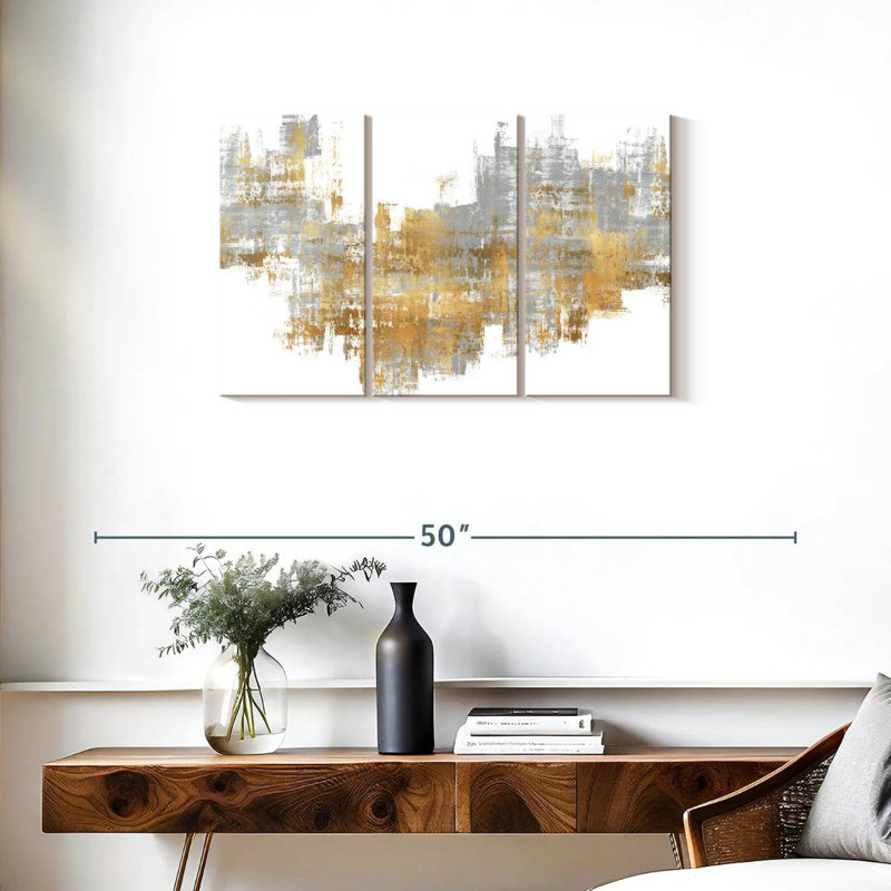 Avery dynamique doré sur gris II, H 20 po x l 33 po