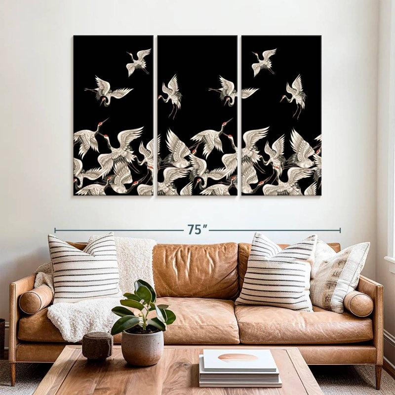 Brampt White Japanese Cranes, 42" H x 65" W