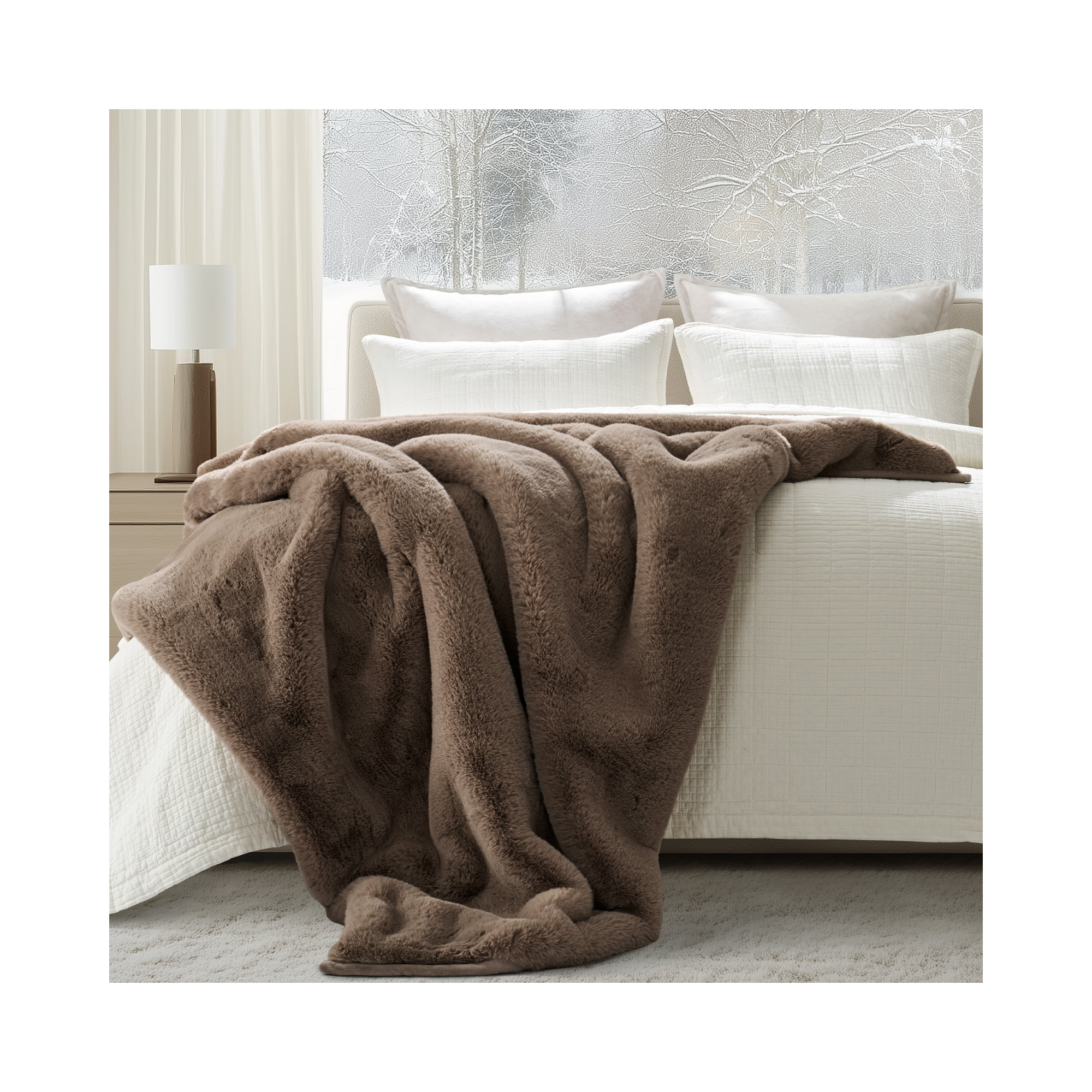 Luxury Soft Faux Chinchilla Fur Throw Blanket 1220GSM, 60" L x 50" W, Tawny Mink