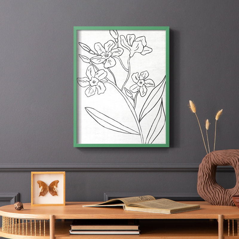 Reproduction encadrée botanique II, H 10 po x l 8 po, Vert