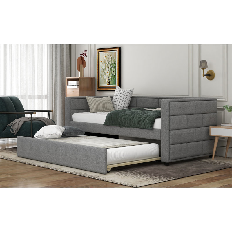Lit de jour simple rembourré avec couchette, couleur grise, fabrication pour matelas de salon