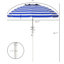 Parasol portatif, hauteur et inclinaison réglables, bouclier 40+, 2 crochets pour porte-gobelets, toit à rayures bleues blanches avec fonction et hauteur, toit, hauteur ventilée réglable