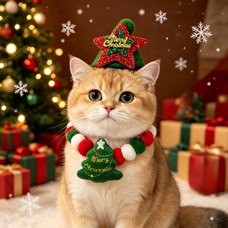 Décoration de Noël pour animaux de compagnie : collier et bandeau (ensemble 2 pièces), vêtements de fête ajustables pour chiens et chats, accessoire photo mignon pour les fêtes et les déguisements.