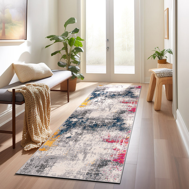 Raglen Abstract Performance Blue/Gray/Yellow Multi Rug, null