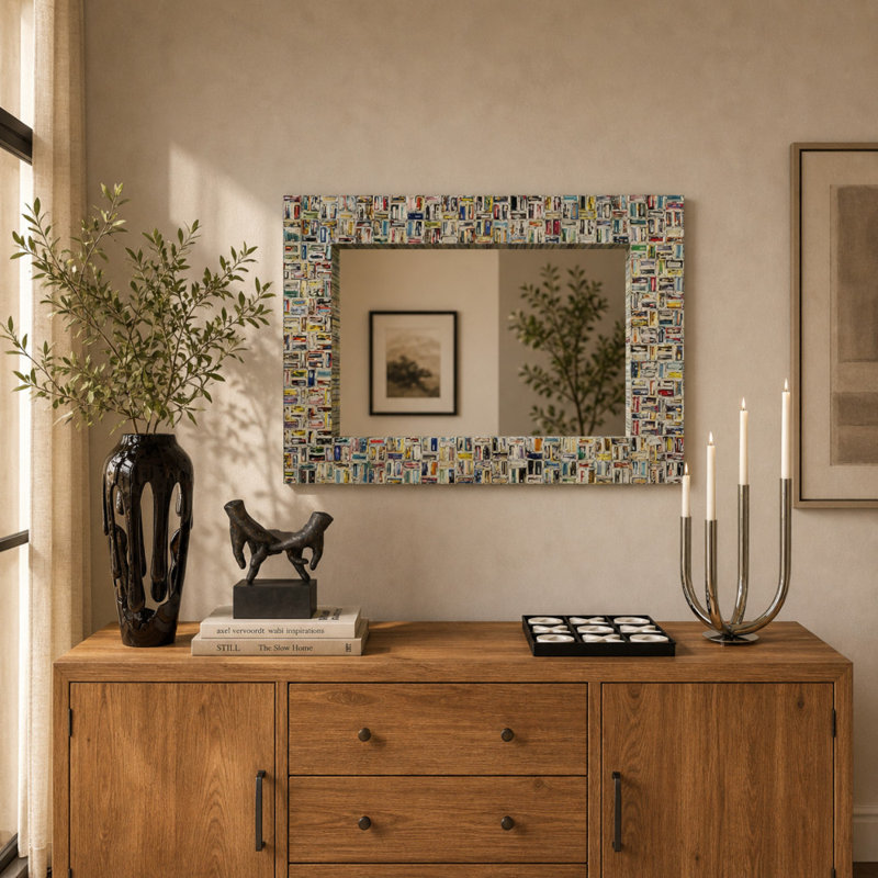 Miroir mural multicolore en papier recyclé fait à la main