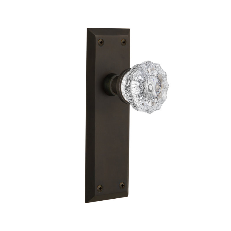New York Plate with Crystal Door Knob, Oil-Rubbed Bronze
