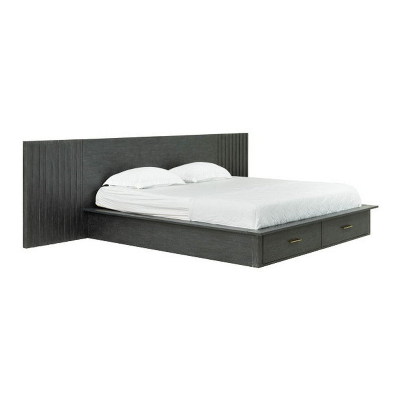 Grand lit plateforme Cid, 2 tiroirs, tête de lit murale