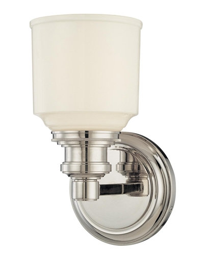 Windham Single Light Glass Dimmable Armed Sconce, Polished Nickel