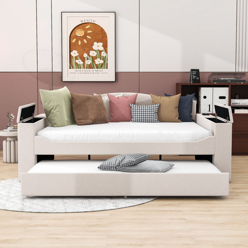 Vaelin Upholstered Daybed with Trundle, Full / Double, Beige