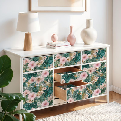 Papier auto-adhésif à peler et coller avec papier peint à motif floral tropical jade sarcelle, auto-adhésif et amovible, 17,7 po x 118 po (45 x 300 cm)