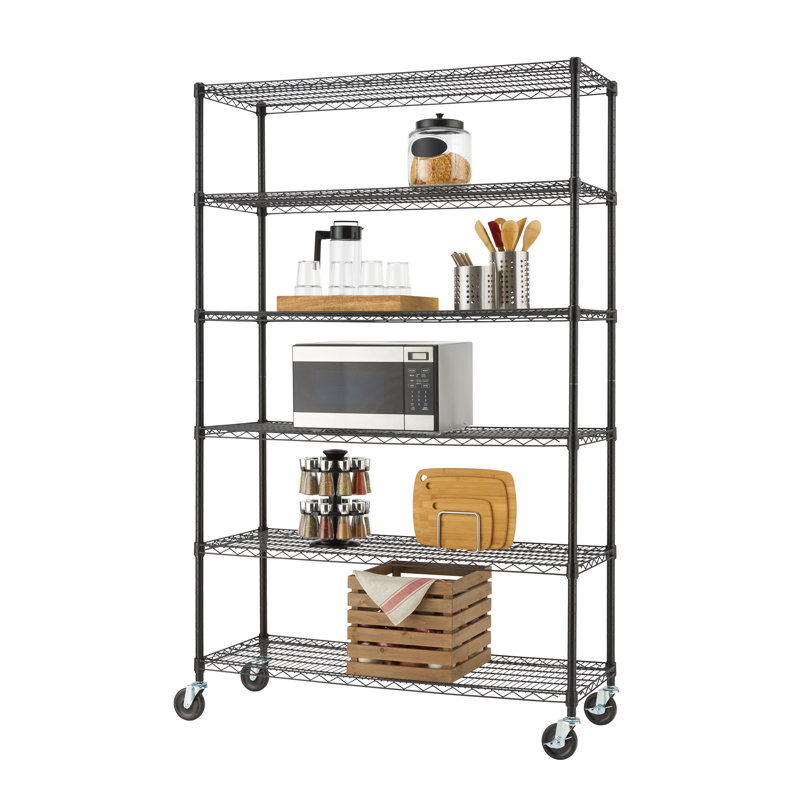 TRINITY EcoStorage 6-Tier NSF Steel Wire Shelving Unit w/ Wheels (48 in. W x 18 in. D), Black