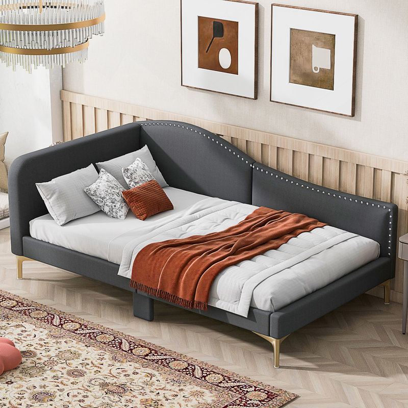 Twin Size Upholstered Daybed With Headboard, Armrest, And Sturdy Support Legs For Comfort And Style., Twin, Gray