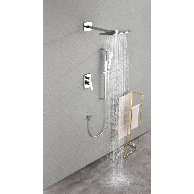 Shower System With Shower Head, Hand Shower, Slide Bar,, Shower Arm, Hose, Valve Trim, And Lever Handles