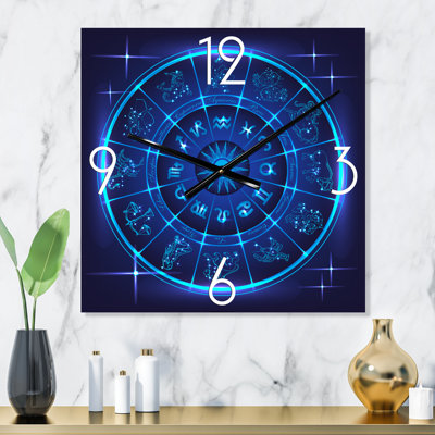Horoscope néon bleu profond avec signes du zodiaque