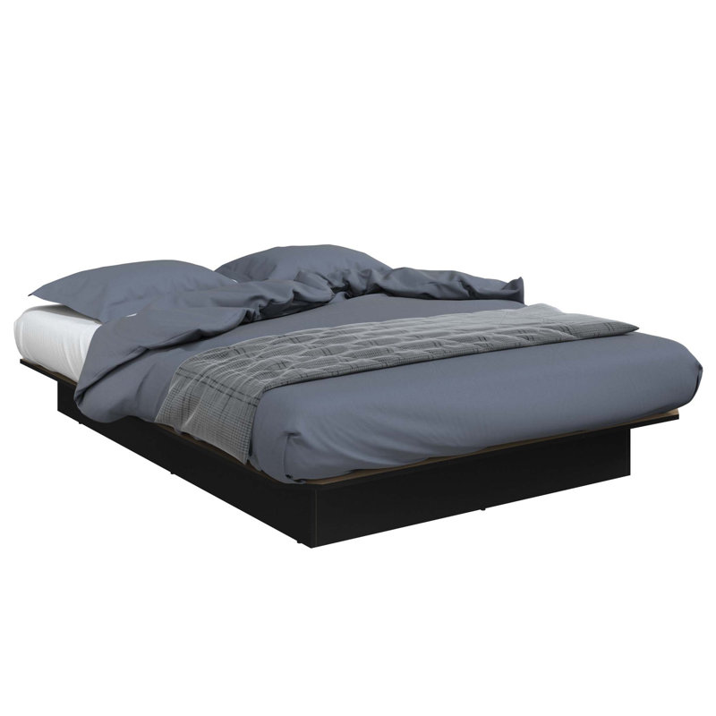 Lit plateforme Suad - Assemblage facile, aucun sommier requis, Grand lit, Noir