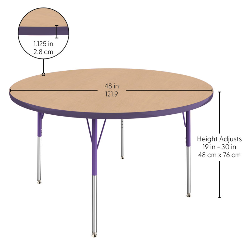 Table ronde à hauteur réglable, 48", Maple/Purple, Gris