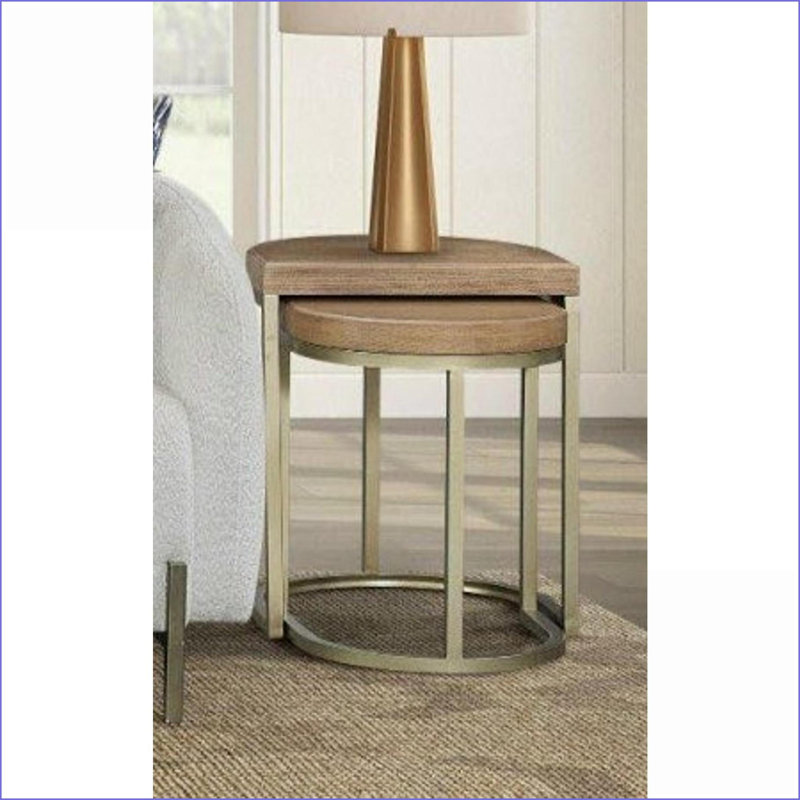 Ensemble de 2 tables basses en placage d'orme avec bases en métal
