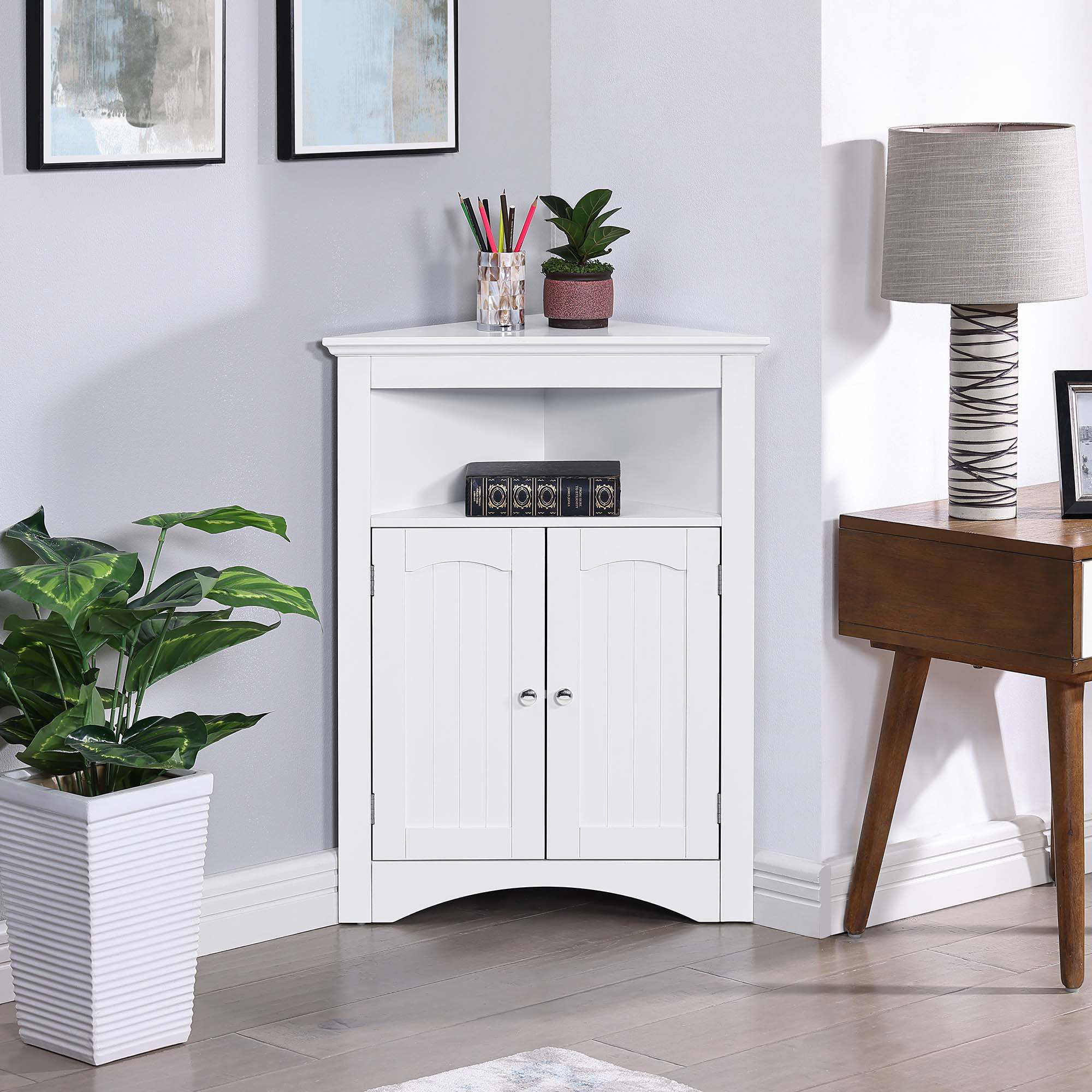 Lark Manor Bathroom Floor Corner Cabinet | Wayfair