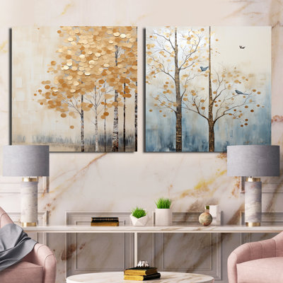 Minimalism Golden Trees Harmony - Trees Square Collage Set Of 2