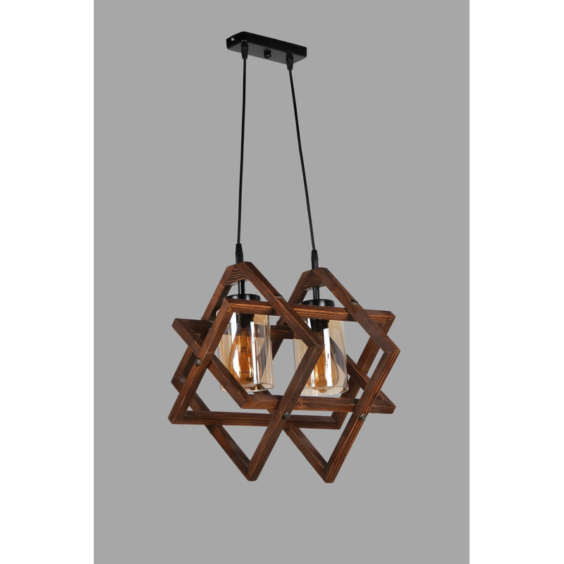 Rustic Southwestern Chandelier, Walnut Finish, 16.9 x 16.9 x 15.7 inches | Adjustable Height, Wooden Body, Glass Cap | E27 Socket, Max 40W | Perfect for Country Home Décor & Elegant Lighting Solutions
