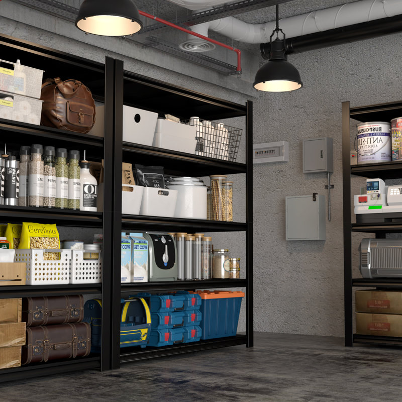 59" Wide Black Metal Shelves, With 5 Removable Dividers, Large Capacity, Strong Load Bearing, Suitable For Garage, Kitchen And Office.