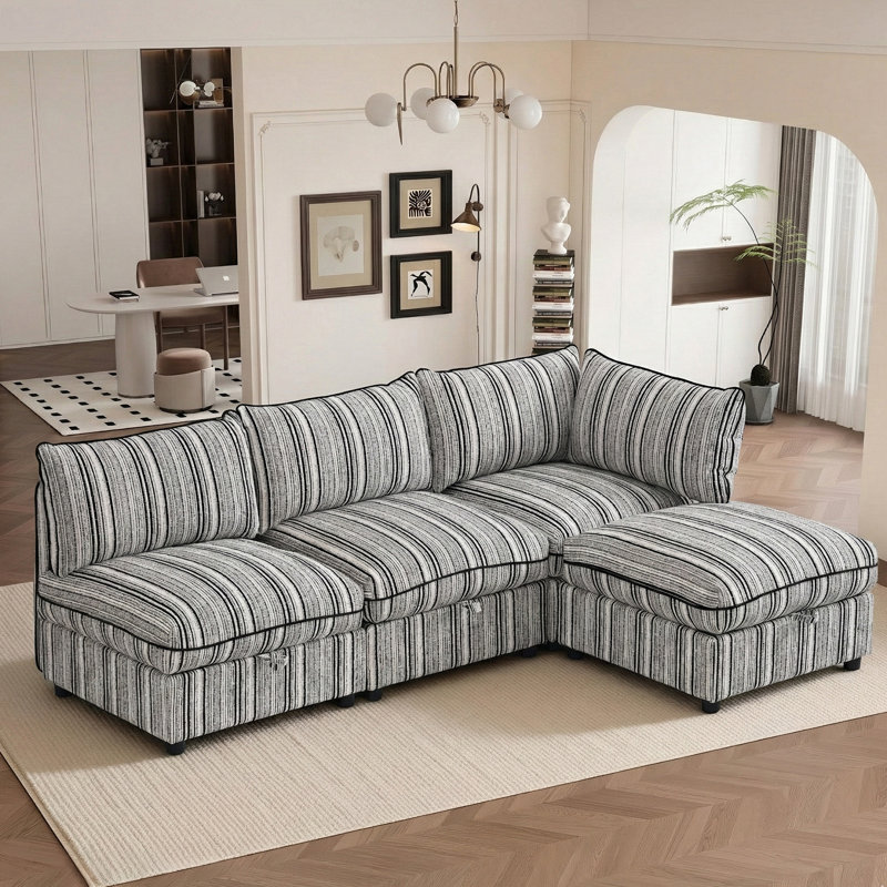 Oversized Modular 4 Seater Sofa with Removable Covers and Storage, Convertible U/L-Shaped Sectional