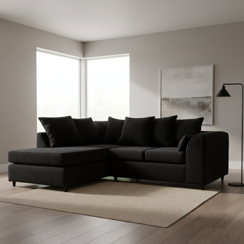4 Seater Sofa & Chaise, Black, Left