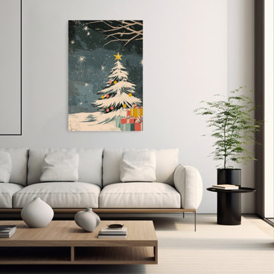 «Magical Snowy Christmas Night», rétro, arbre de Noël abstrait, paysage d'hiver, reproduction d'art mural