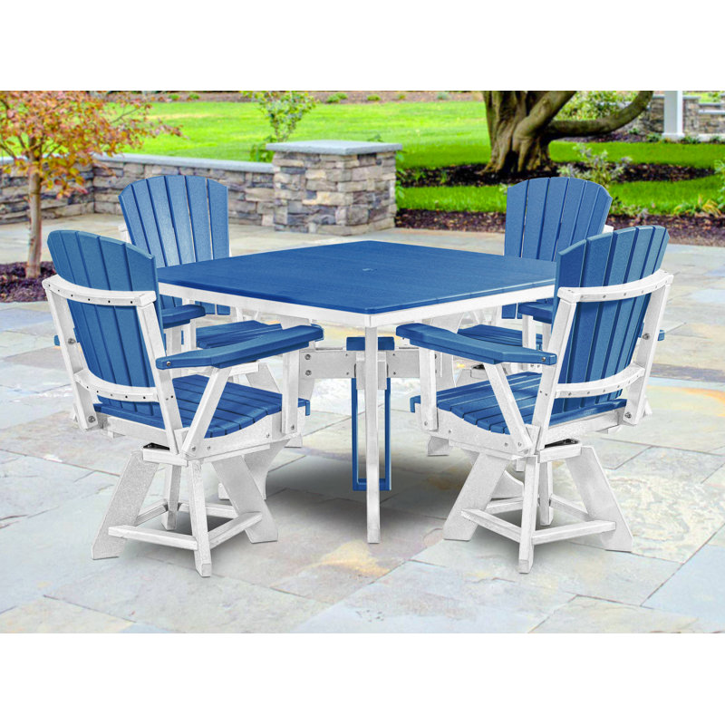 Alyxzander 4 - Person Patio Dining Set with Square Table, White/Dark Blue