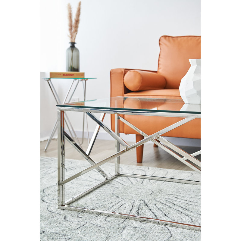 Byzantium coffee table, Transparent, Matt Brushed Nickel