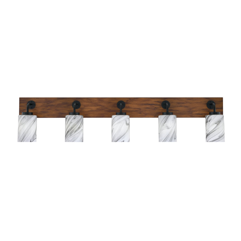 Barre d'éclairage de salle de bain 5 lumières Oxbridge, Noir mat/brun