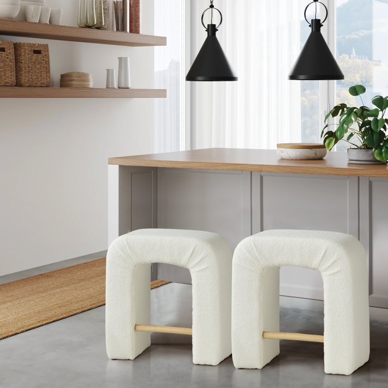 24" Boucle Counter Stool,Modern Bar Stool  With Footrest, White