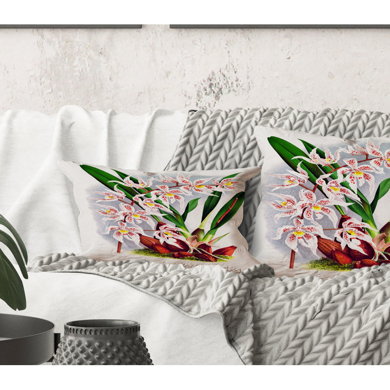 Rectangle, fleur d'orchidée blanche rétro II - coussin décoratif traditionnel