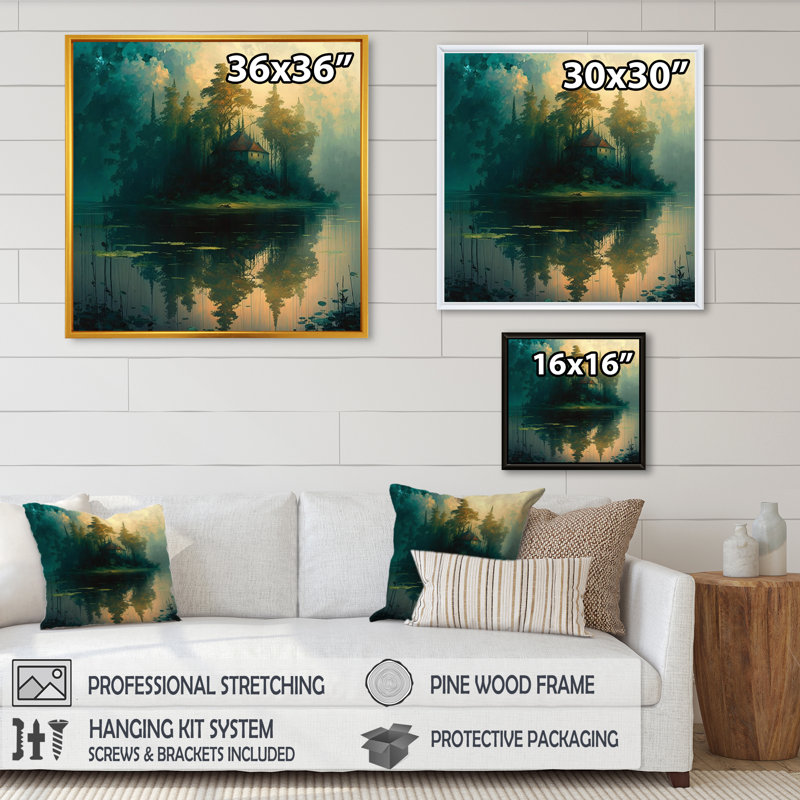 «Mysterious Island in the Morning Dawn», reproduction sur toile, H 16 po x l 16 po x P 1 po, Cadre flottant doré