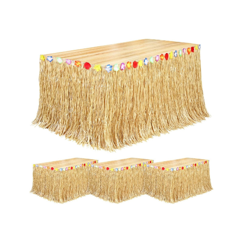 4 Pack Luau Grass Table Skirt Natural 9 Feet x 29.5 Inch Hawaiian Table Skirt, Straw Yellow