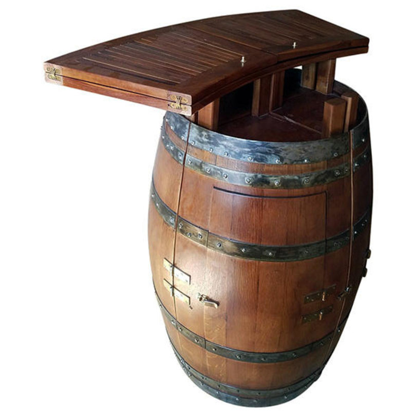 72'' Rustic Teak and Recycled Wine Barrel Foldable Home Bar