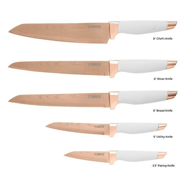 Tower Rose Gold And White 5 Piece Knife Block Set