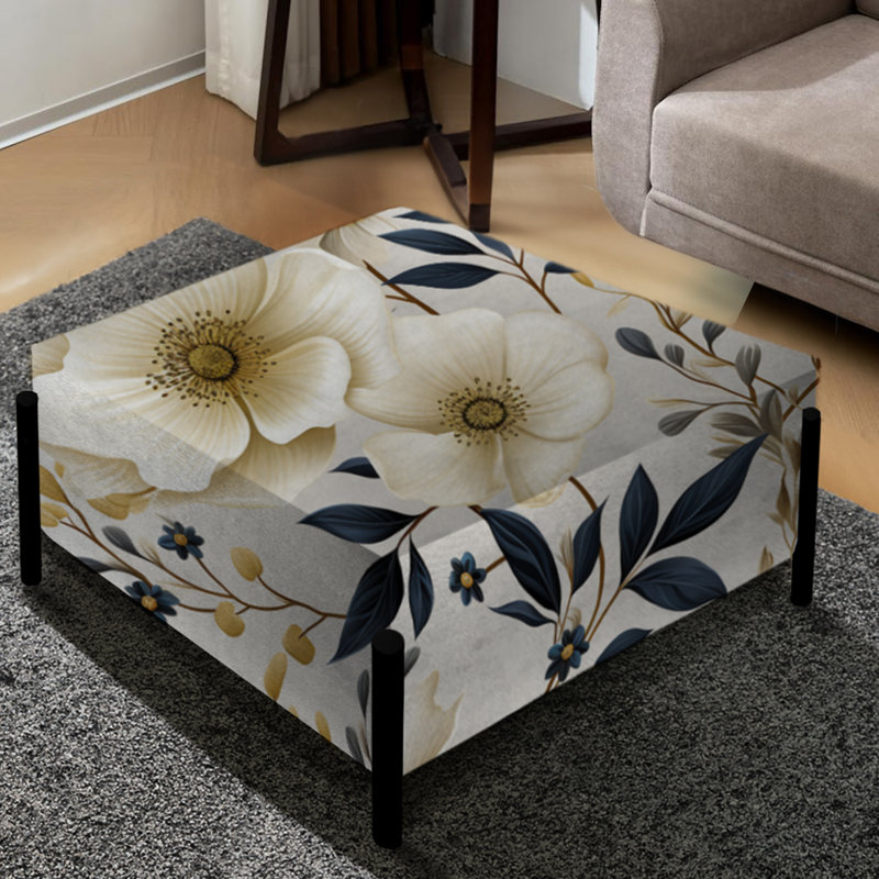 Grand repose-pieds carré blanc White Poppies Floral Tranquility I