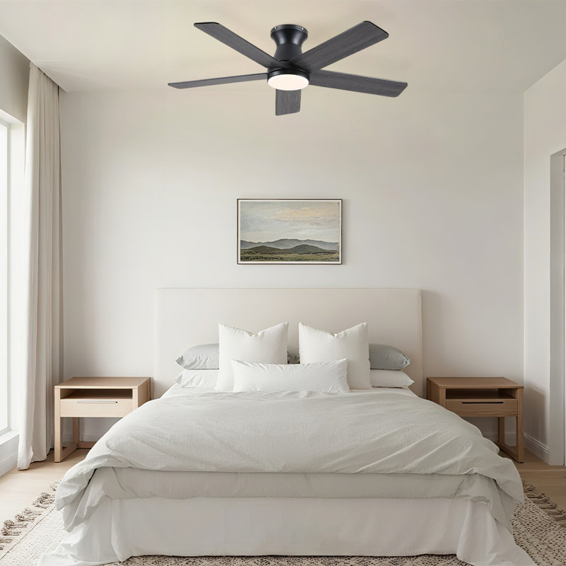 Ventilateur de plafond d'intérieur à profil bas de 46 po avec lumière et télécommande, Noir, Noir