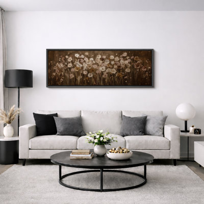 "Neutral Wildflower Meadow Floral Field Extra Large", reproduction d'art sur toile encadrée