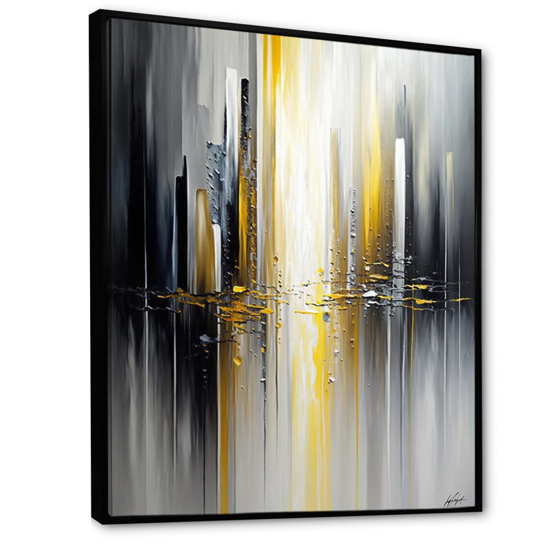 Abstrait géométrique noir et jaune II - Art mural encadré abstrait géométrique, H 32 po x l 24 po x P 1 po