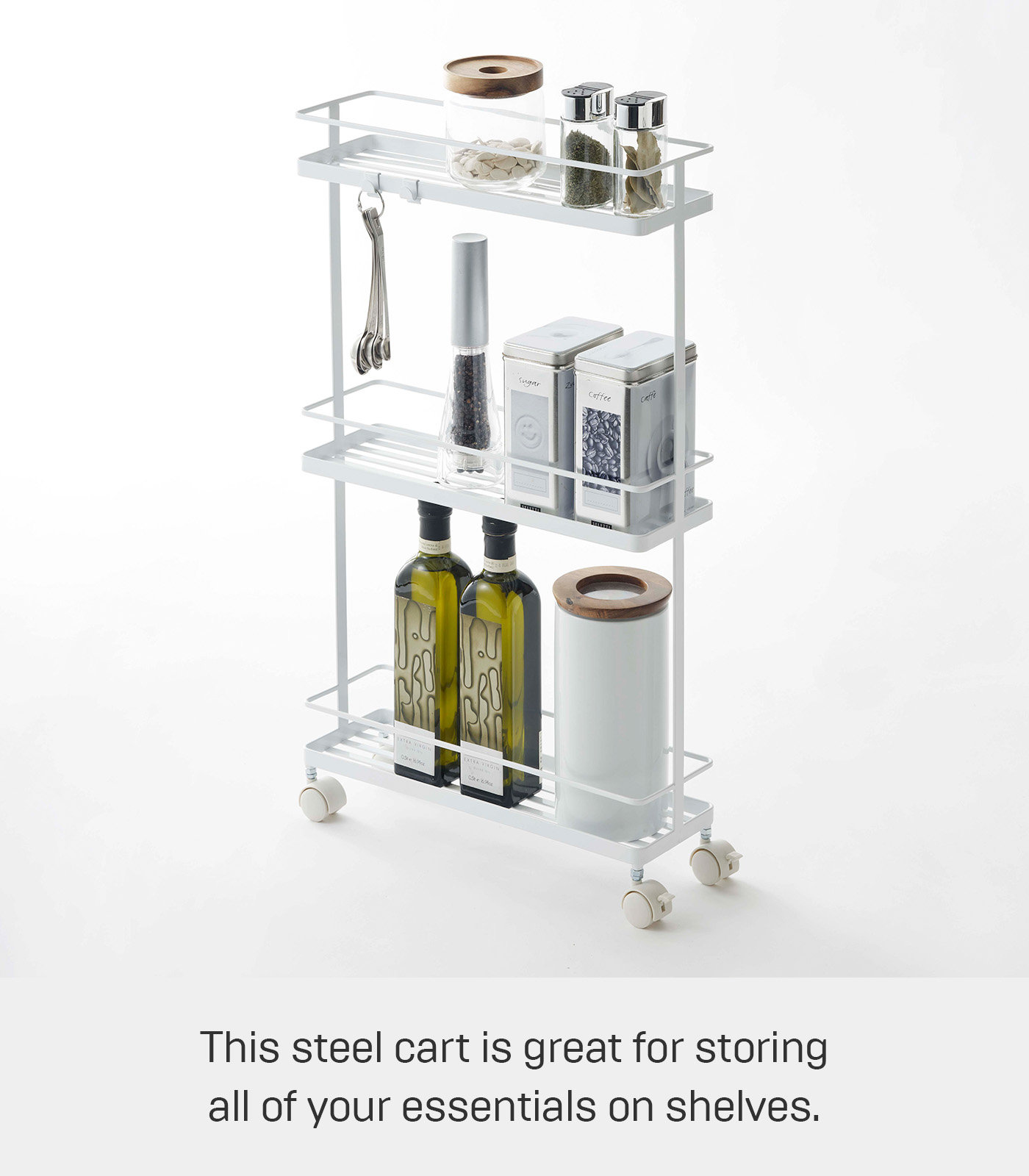 Yamazaki Home Tower Rolling Kitchen Cart, White