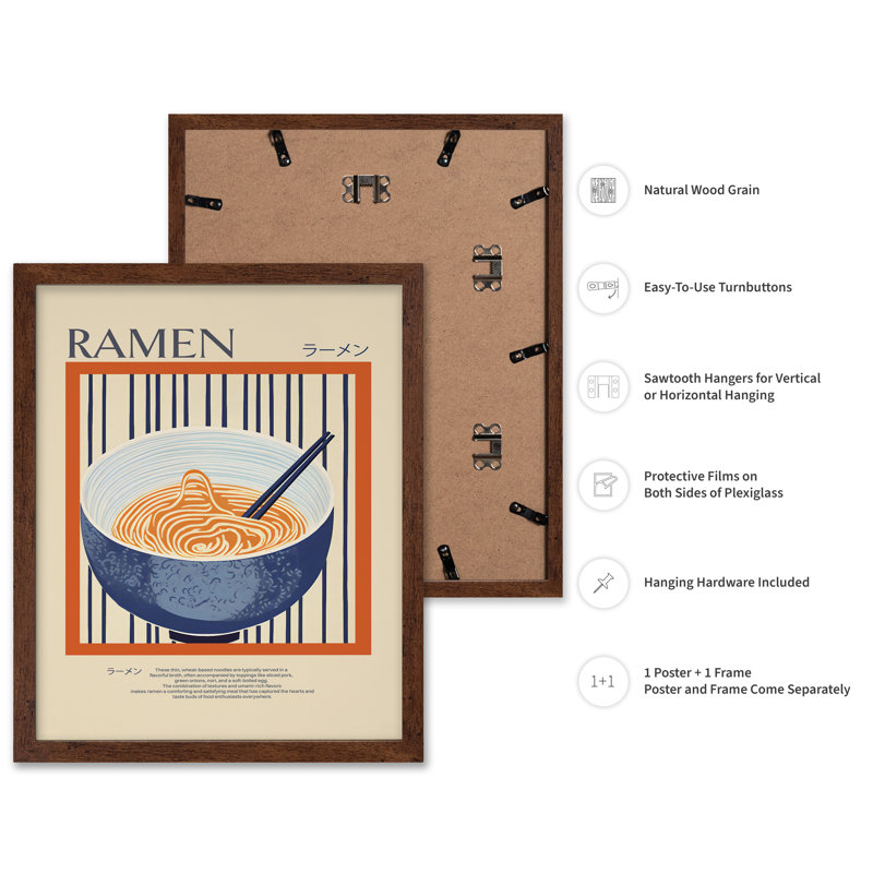 Ramen, Poster, 24"H x 32"W, Brown Framed
